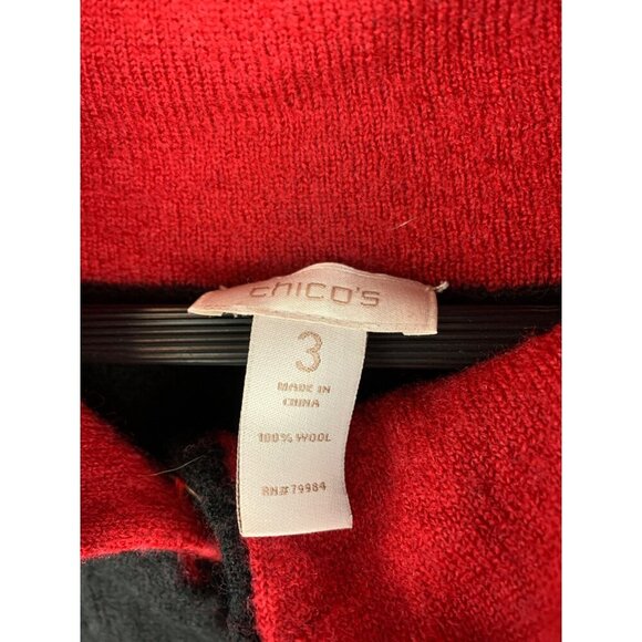 Chicos 100% Wool Black & Red Long Coat With Pockets Size 3 - Picture 4 of 4